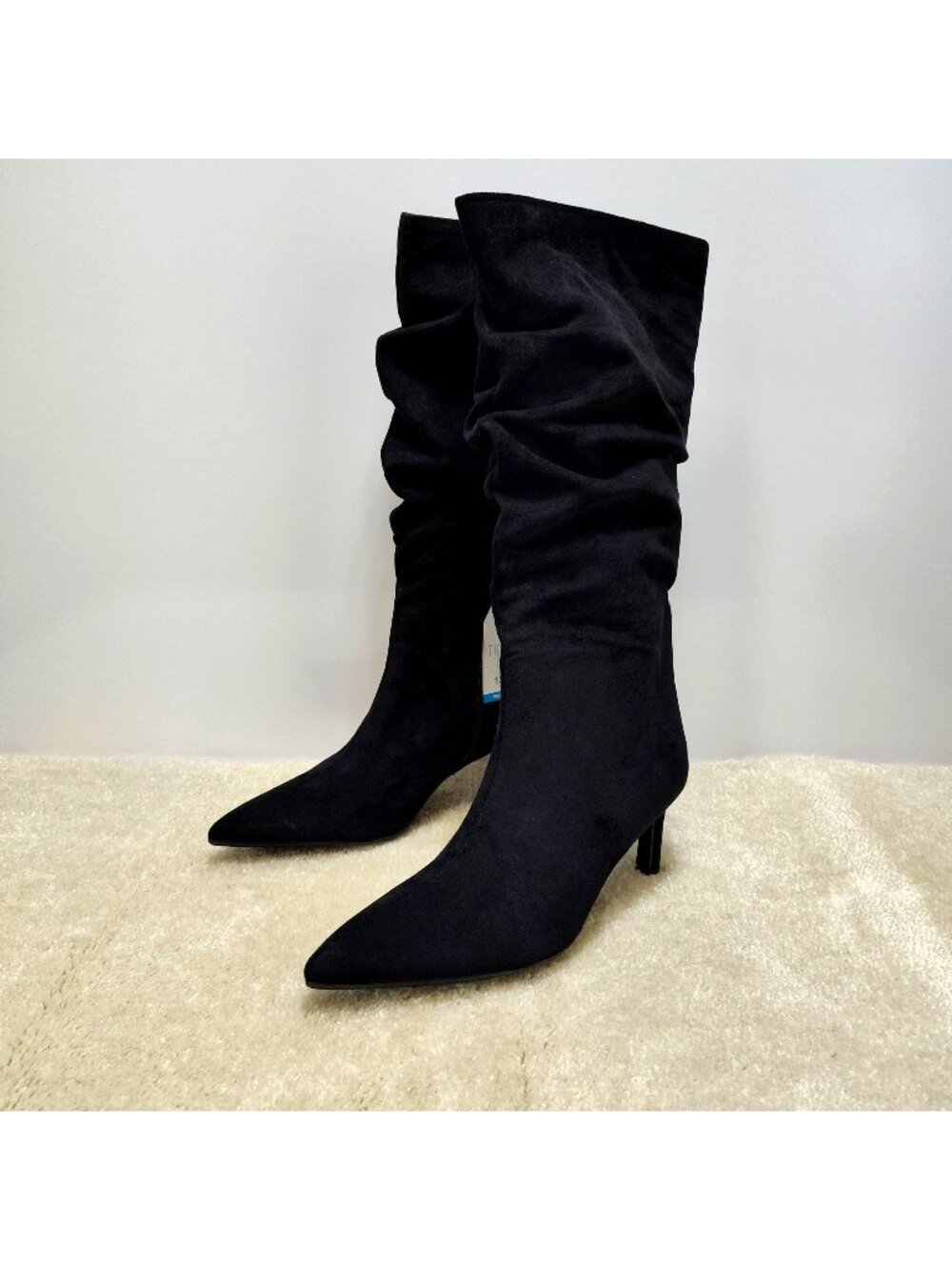 Time and Tru Womens Mid Slouch Boot Faux Suede Pointed Toe Kitten Heel Size 12W